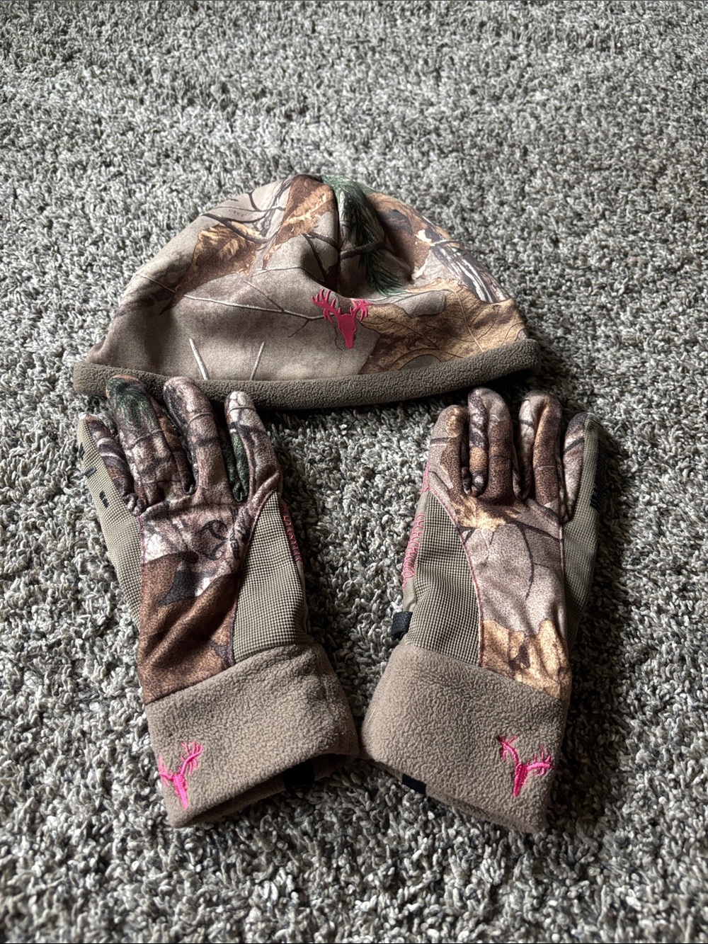 Camo Hat and Gloves Set with Pink Logo Accents